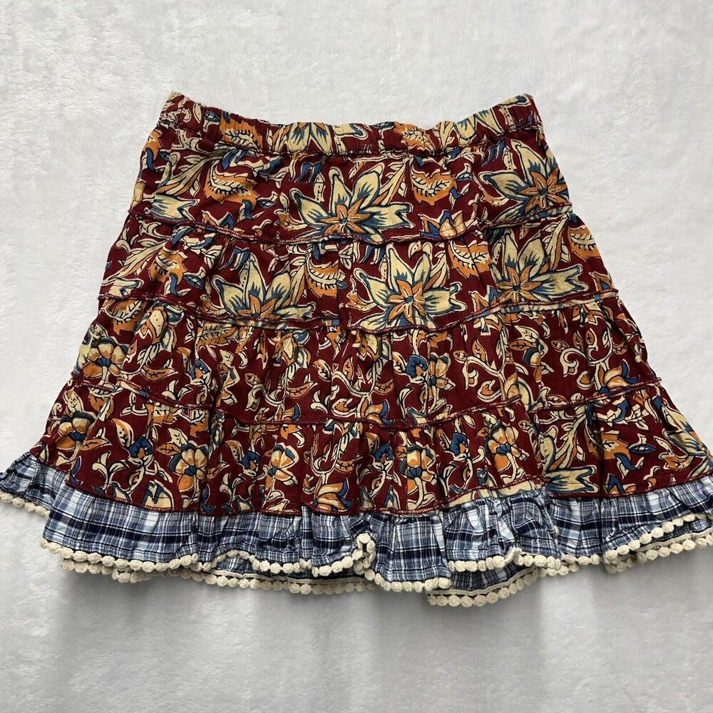 Mimi & Maggie Ruffle Skirt Girls Size 6 Boho Plaid Floral Tiered - Picture 6 of 6